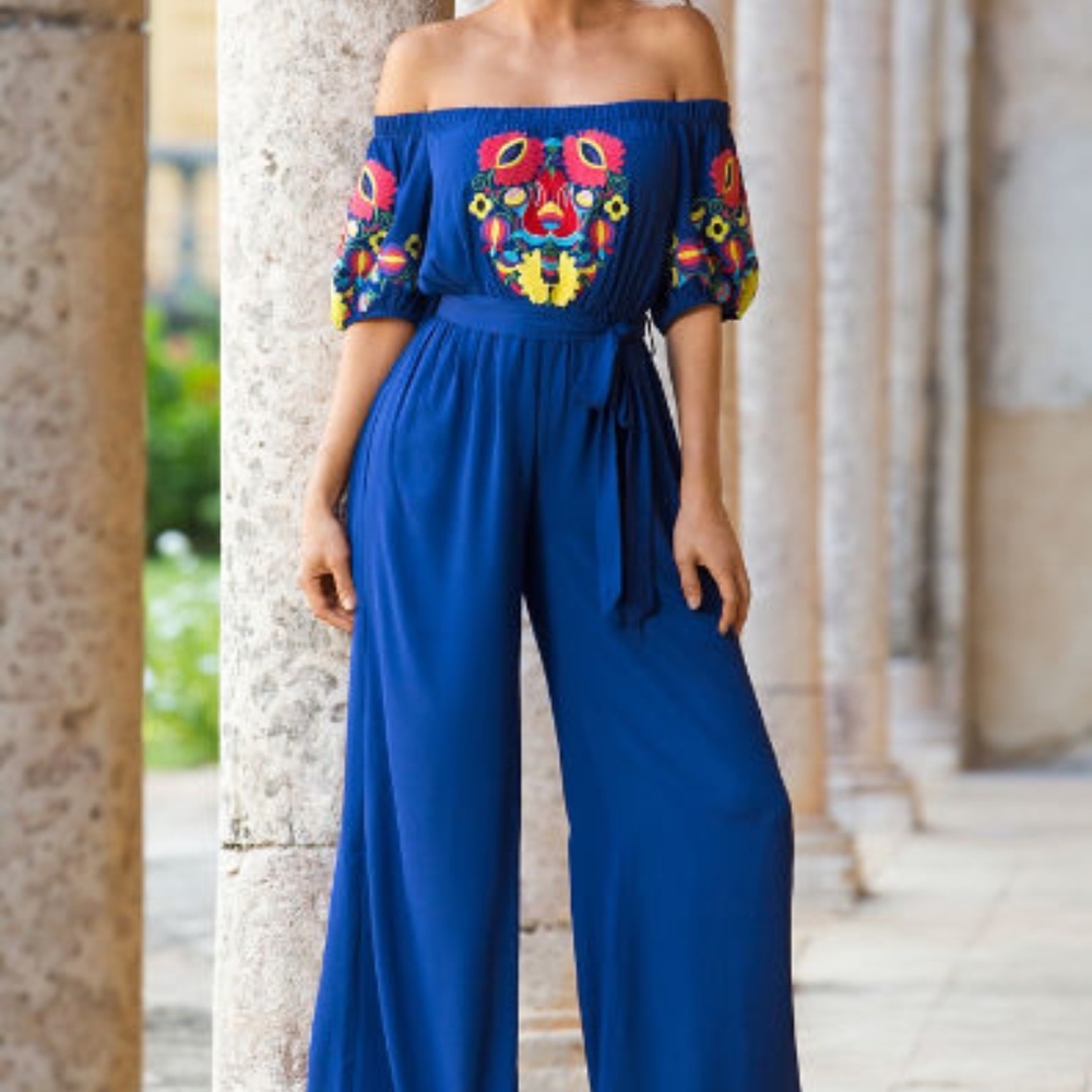 Boston Proper Embroidered Jumpsuit Xxs - image 1